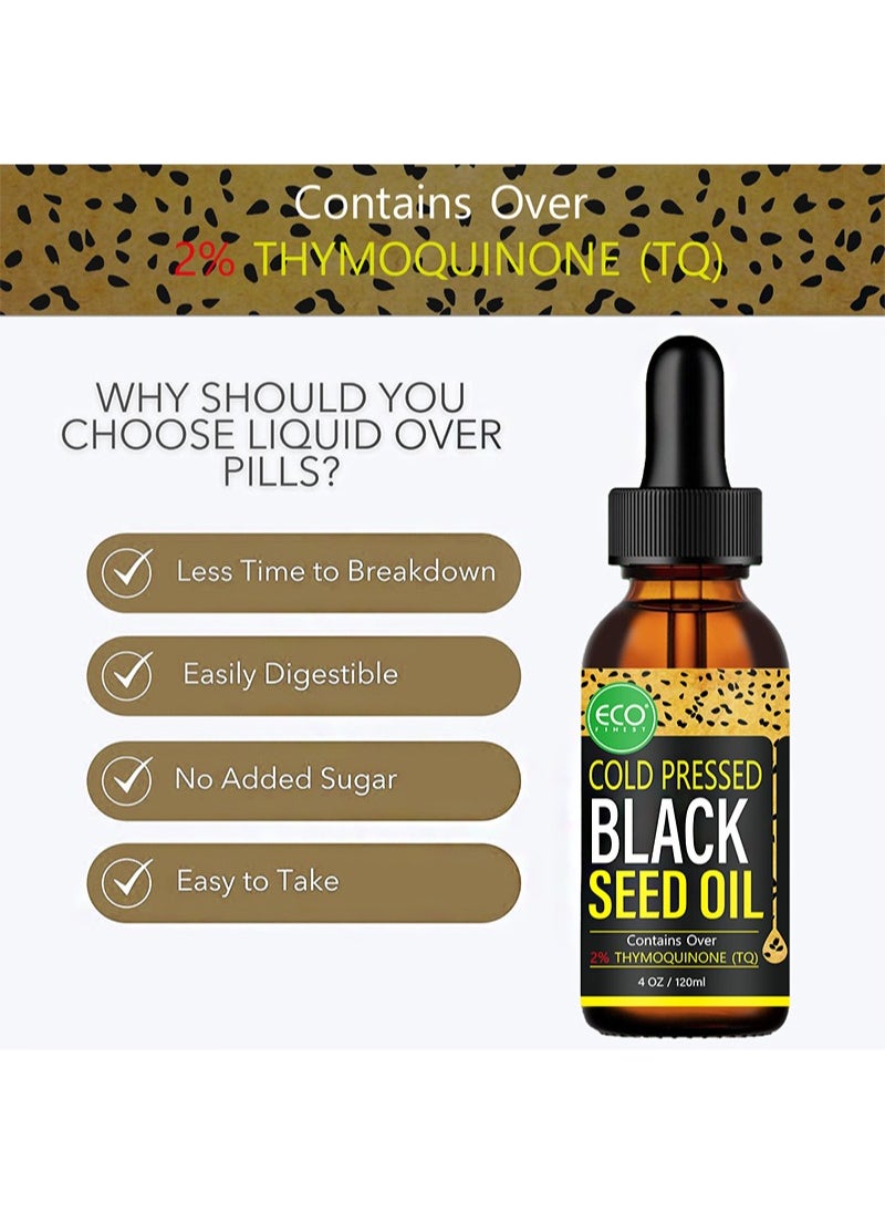 ECO finest - Black Seed Oil，100% Virgin Cold Pressed Premium Black Seed Oil，2% Thymoquinone，Strengthens immunity， joints， skin and hair (120ml) - Image 1