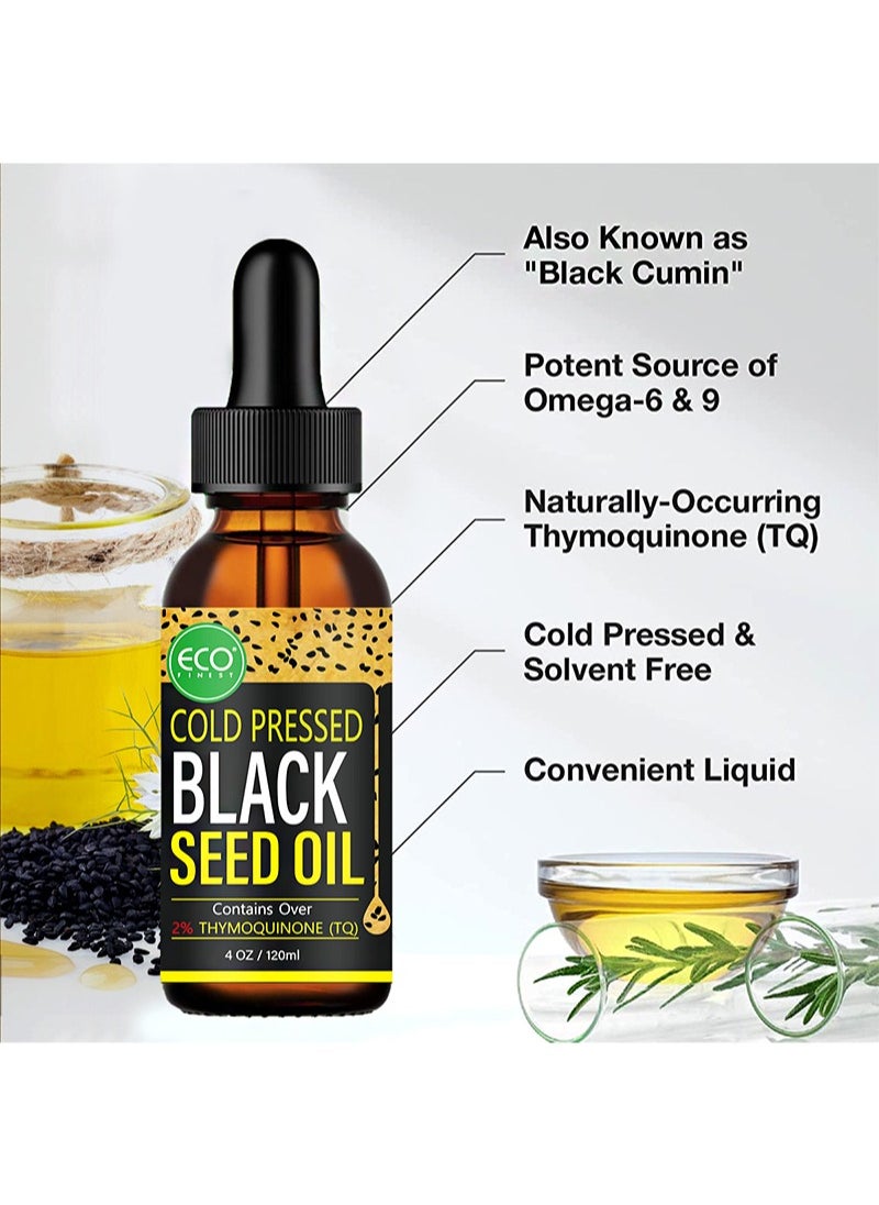 ECO finest - Black Seed Oil，100% Virgin Cold Pressed Premium Black Seed Oil，2% Thymoquinone，Strengthens immunity， joints， skin and hair (120ml) - Image 1
