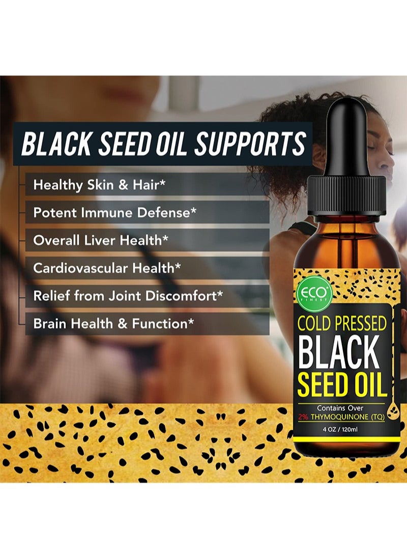 ECO finest - Black Seed Oil，100% Virgin Cold Pressed Premium Black Seed Oil，2% Thymoquinone，Strengthens immunity， joints， skin and hair (120ml) - Image 1