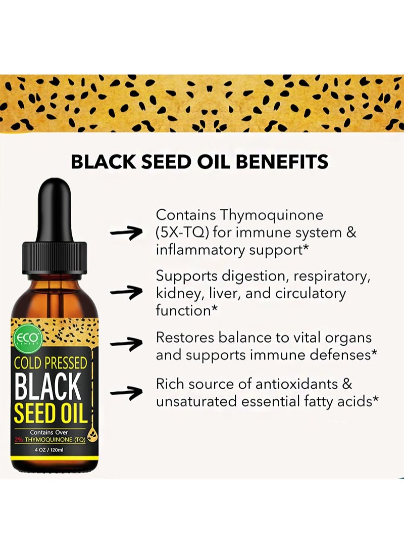ECO finest - Black Seed Oil，100% Virgin Cold Pressed Premium Black Seed Oil，2% Thymoquinone，Strengthens immunity， joints， skin and hair (120ml) - Image 1
