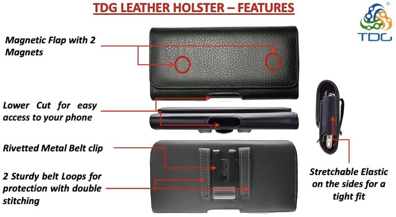 TDG Leather Belt Pouch Holster for Apple iPhone Smartphones & Mobiles (Black, 6.5 inches) - Image 4