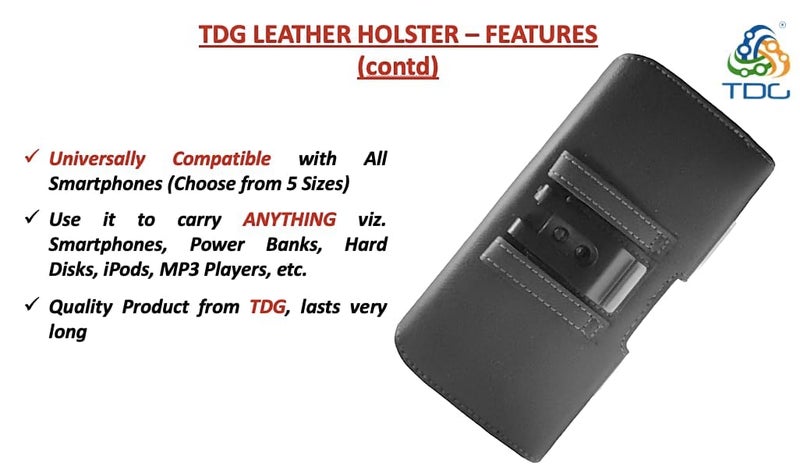 TDG Leather Belt Pouch Holster for Apple iPhone Smartphones & Mobiles (Black, 6.5 inches) - Image 5