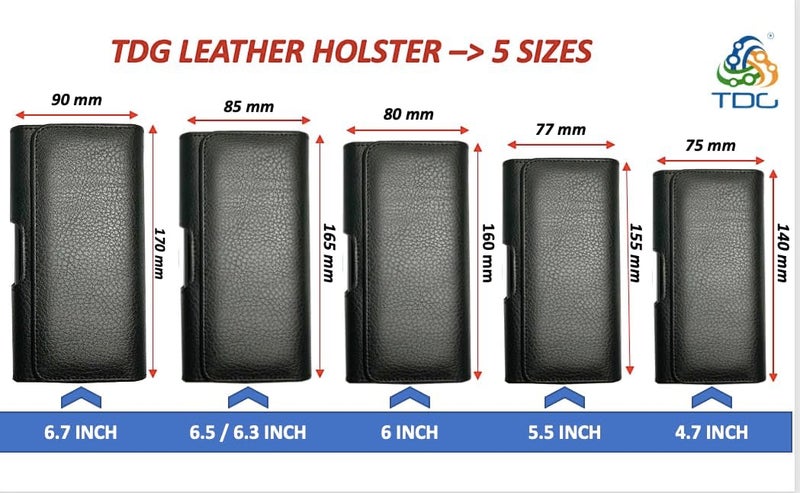 TDG Leather Belt Pouch Holster for Apple iPhone Smartphones & Mobiles (Black, 6.5 inches) - Image 3