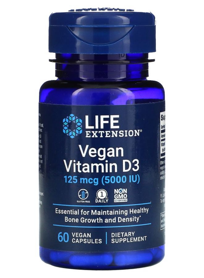 Vegan Vitamin D3 125 mcg (5000 IU) 60 Vegan Capsules
