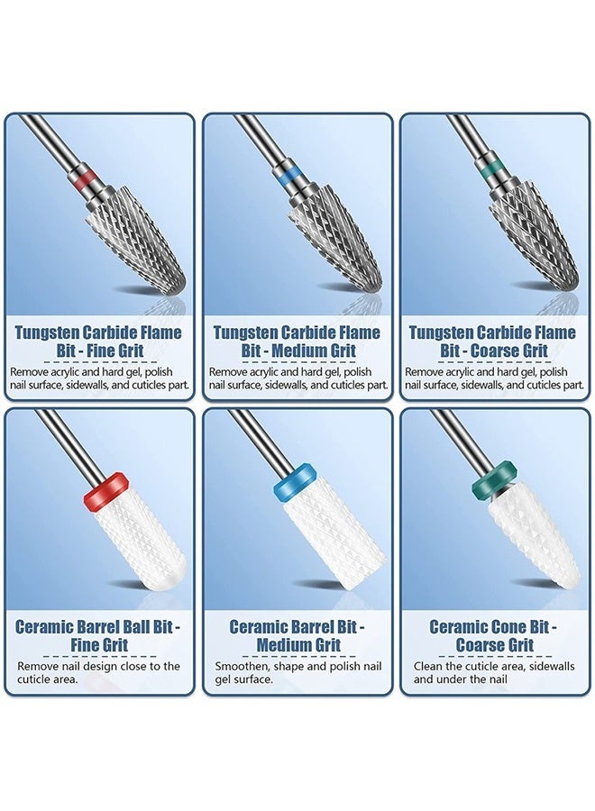 Depend 13 PCS Nail Drill Bits Set, Drill Bits for Nails, 3 Pcs Tungsten Carbide Drill Bits + 3 Pcs Ceramic Efile Nail Drill Bits + 6 Pcs Cuticle Drill Bits + 1 Pcs Brush, 3/32 inch Nail Bits for Nail Drill, Cuticle Remover Bits For Acrylic Gel Dip Powder Nail Manicure - Image 4