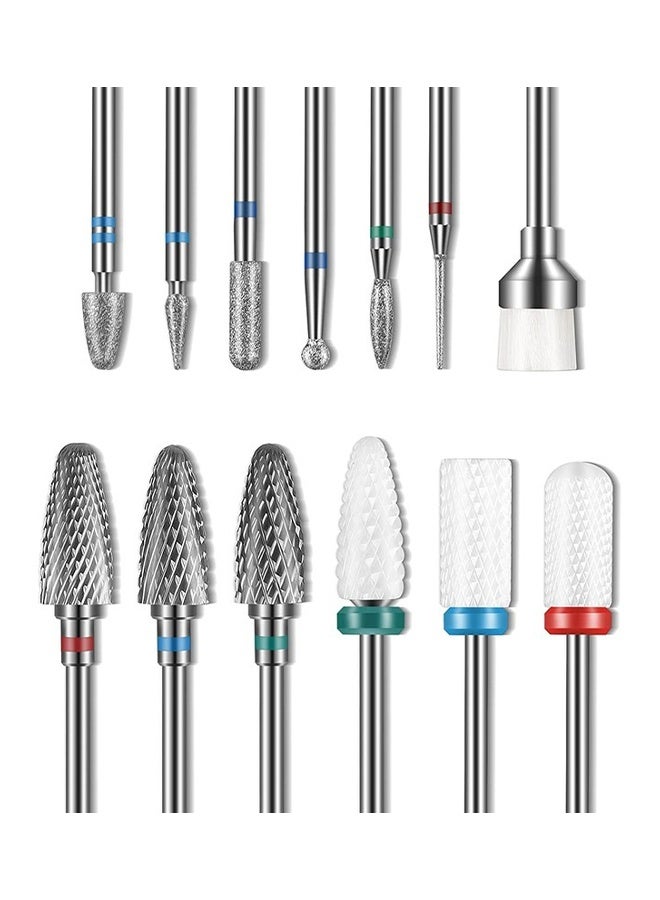 Depend 13 PCS Nail Drill Bits Set, Drill Bits for Nails, 3 Pcs Tungsten Carbide Drill Bits + 3 Pcs Ceramic Efile Nail Drill Bits + 6 Pcs Cuticle Drill Bits + 1 Pcs Brush, 3/32 inch Nail Bits for Nail Drill, Cuticle Remover Bits For Acrylic Gel Dip Powder Nail Manicure - Image 2