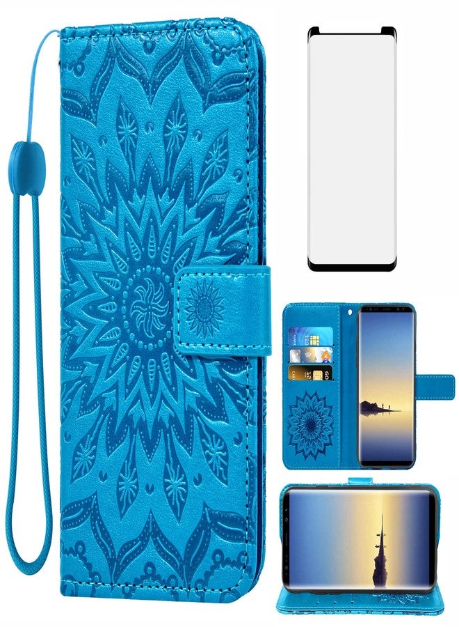 أسو ويش جراب هاتف سامسونج جالاكسي نوت 8، جراب محفظة مع واقي شاشة من الزجاج المقوى، غطاء جلدي رفيع قابل للطي، حامل بطاقات، ملحقات الهاتف، جالاكسي نوت 8 (ليس S8)، جالاكسي، جالاكسي للنساء والرجال، أزرق - Image 1