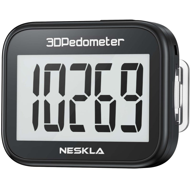 NESKLA 838 3D Pedometer for Walking, Simple Step Counter and Tracker with Large Digital Display, Removable Clip Lanyard, Accurately Track Steps for Men, Women, Kids, Adults, Seniors, Black - Image 1