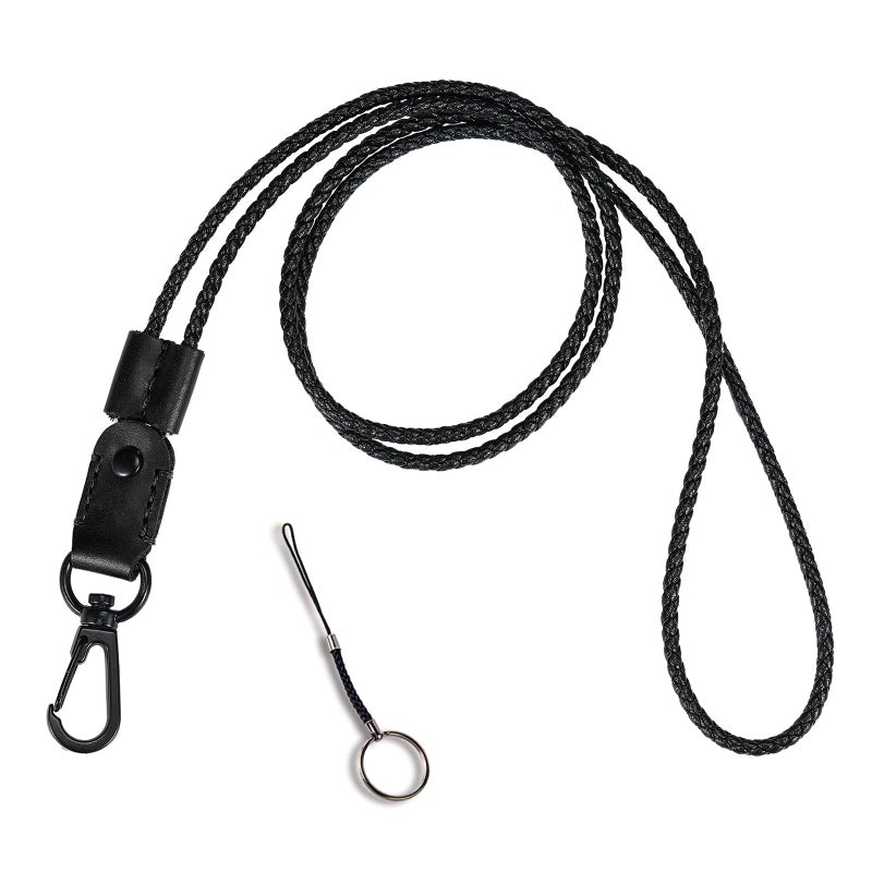 aolaso Lanyard, Leather Neck Lanyard for keys- Office Black ID Badges Lanyard Keychain with Metal Clasp for Card Holder, Car Keys, Wallet, USB, Phone - Image 1