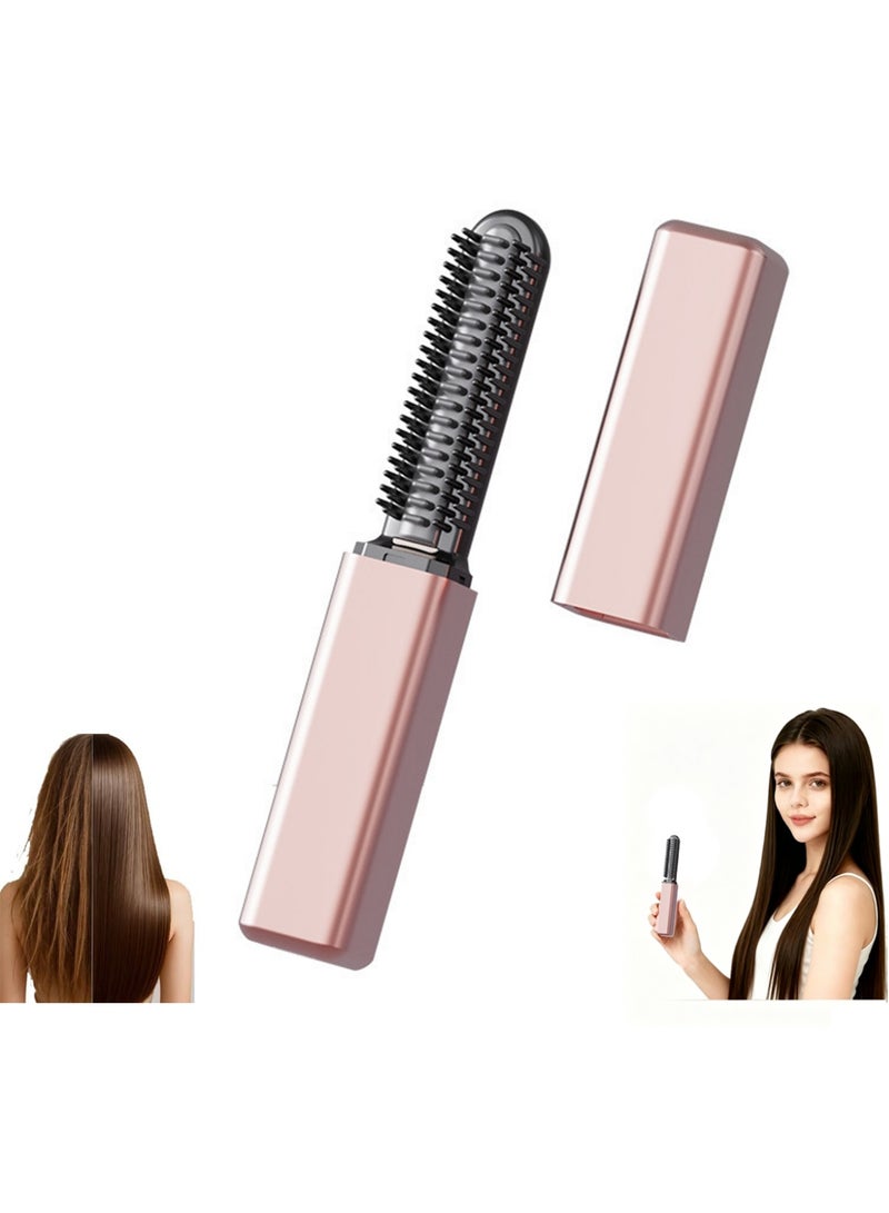 YALONG Electric Hair Straightener Brush, Mini Ceramic Ionic Hair Straightening Comb & Curler, Smooth & Shiny Hair Fast Heating, Anti-Scald Electric Flat Iron - Image 1