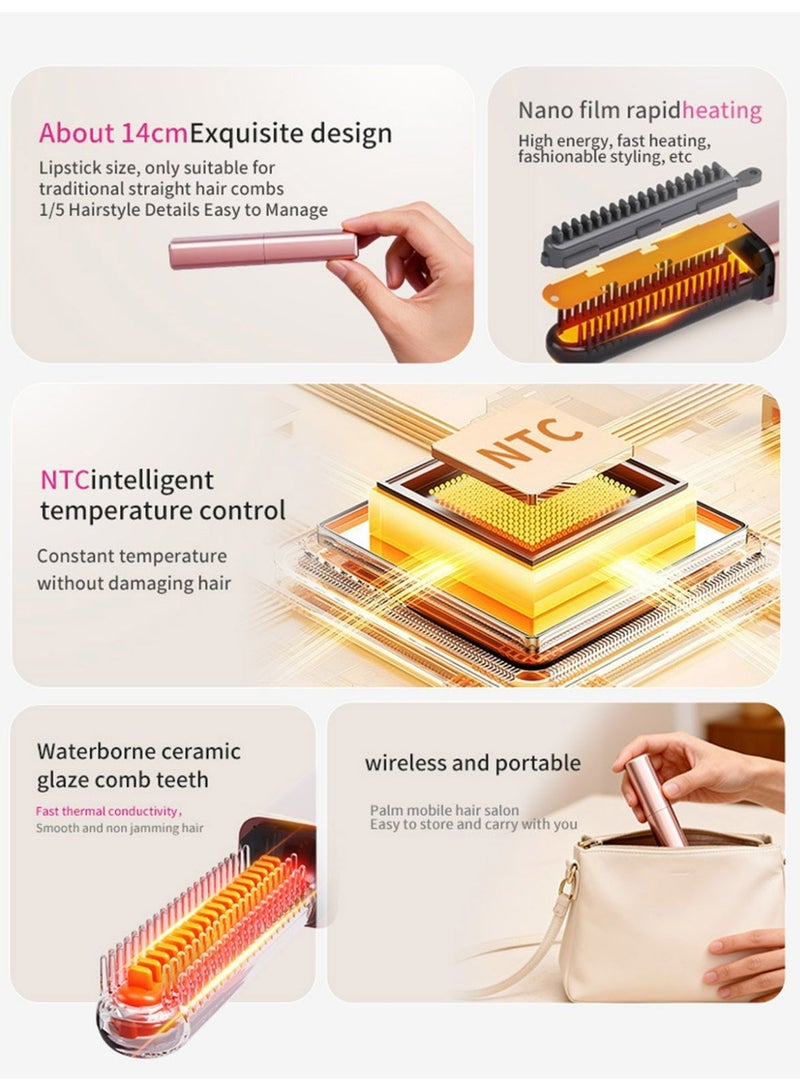 YALONG Electric Hair Straightener Brush, Mini Ceramic Ionic Hair Straightening Comb & Curler, Smooth & Shiny Hair Fast Heating, Anti-Scald Electric Flat Iron - Image 4