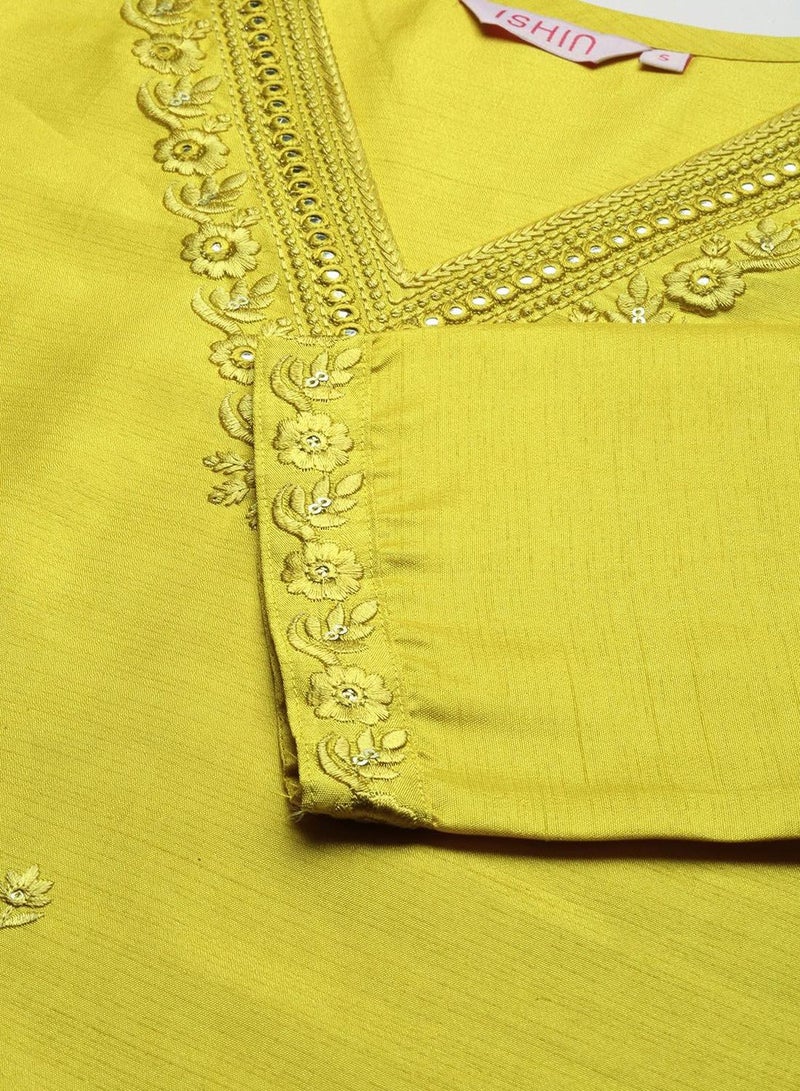 ISHIN Women Mustard Kurta Sets - Image 3