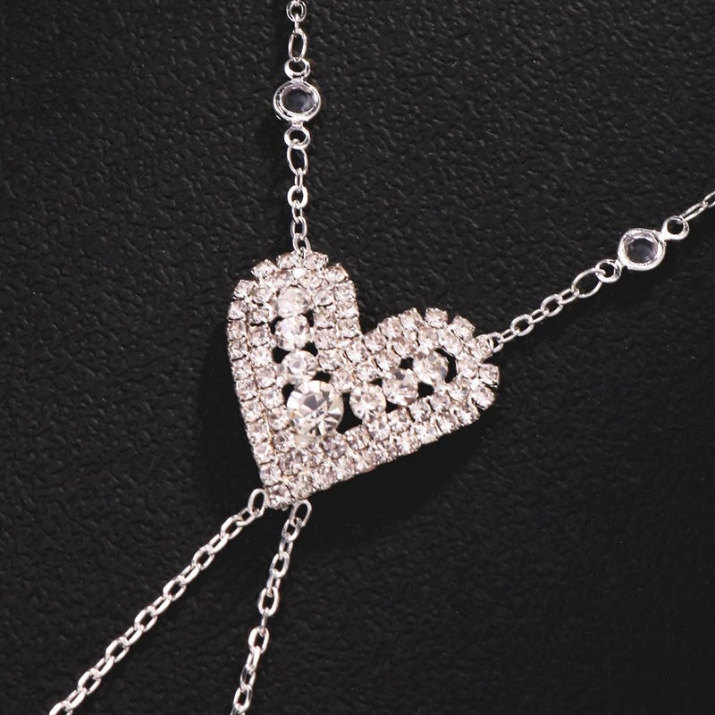 XSBODY Heart Nipple Clamps with Chain Necklace Choker Non Piercing Fake Nipple Rings Silver Bra Body Chain Jewelry for Women (Silver) - Image 5