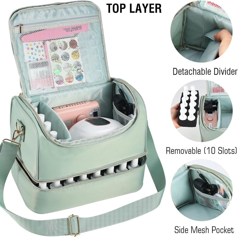 Portable Nails Varnish Organizers Bag Sturdy Handles Adjustable Strap Polyester Makeup Storage Case 30x22x25cm Shock Beauty - Image 2