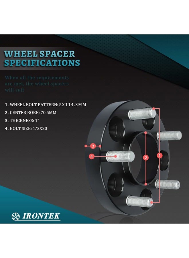 IRONTEK 1in Hubcentric Spacers 5x114.3mm (70.5mm Hub Bore, 1/2x20 Studs) 5x4.5" to 5x4.5" Wheel Spacers Adapter 25mm FITS Ford Explorer Mustang Ranger Crown Victoria, Lincoln Mark VII, Mazda B2500 B3000 - Image 3