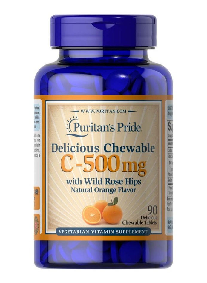 Puritan's Pride Puritan's Pride Vitamin C 500 mg Chewable with Rose Hips – 90 Tablets for Immune & Skin Health 