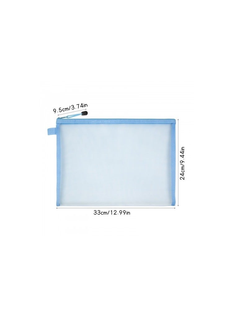 4 Pcs A4 Mesh Zipper Pouch Set, Transparent Nylon Document Bags with Loop Handle, Black White Grey Blue, Large Capacity Stationery and File Organizer, 33.5x24cm - Image 2