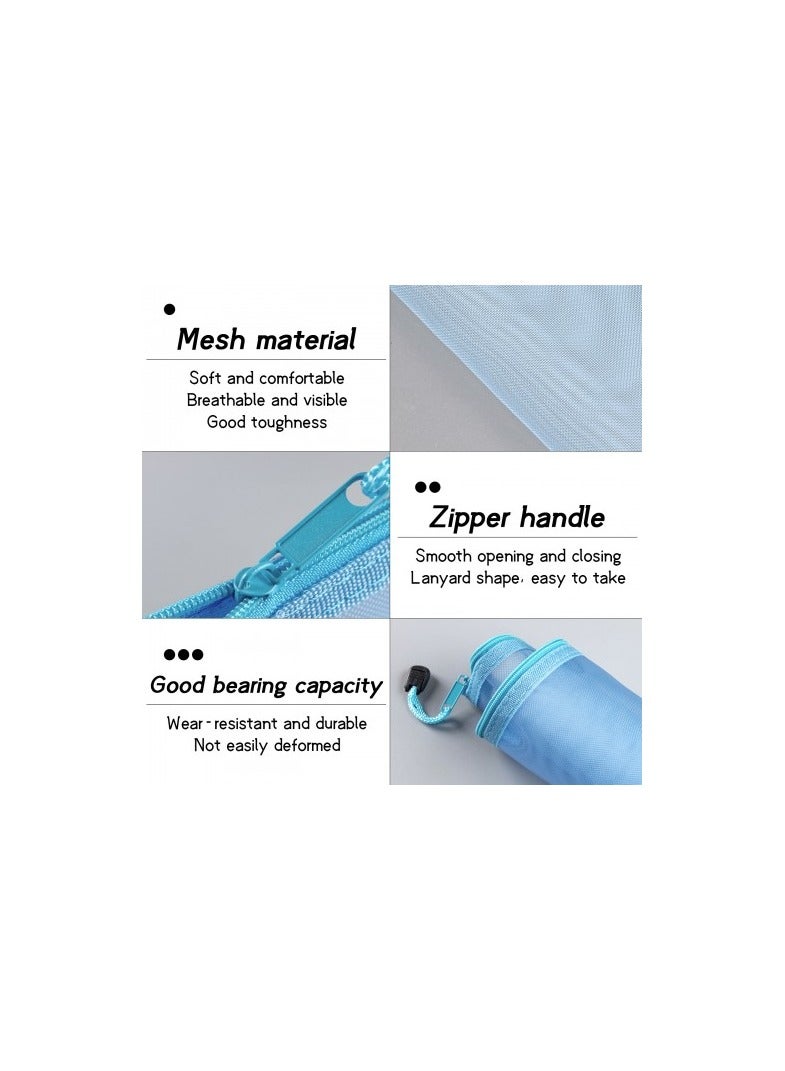 4 Pcs A4 Mesh Zipper Pouch Set, Transparent Nylon Document Bags with Loop Handle, Black White Grey Blue, Large Capacity Stationery and File Organizer, 33.5x24cm - Image 3