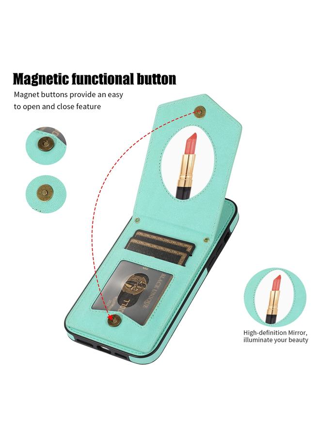 Zaboon Case For iPhone 13 mini Rhombic Texture RFID Phone Case with Lanyard & Mirror - Image 3