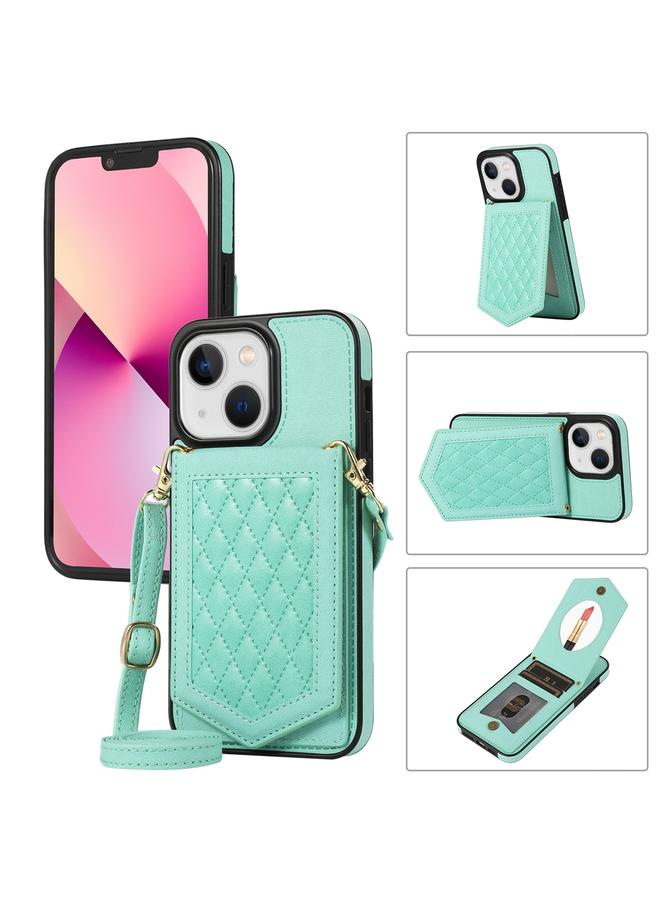 Zaboon Case For iPhone 13 mini Rhombic Texture RFID Phone Case with Lanyard & Mirror - Image 1