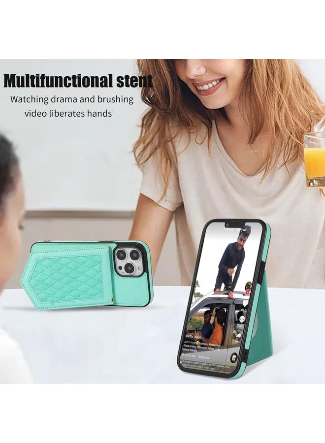 Zaboon Case For iPhone 13 mini Rhombic Texture RFID Phone Case with Lanyard & Mirror - Image 5