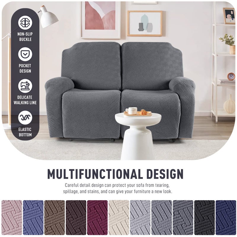 KinCam Recliner Loveseat Covers, Stretch Reclining Cover, Recliner Sofa Slipcovers Stripe Jacquard Recliner Couch Covers Furniture Protector Cover for Pet Kid (2 Seater, Dark Gray) - Image 4