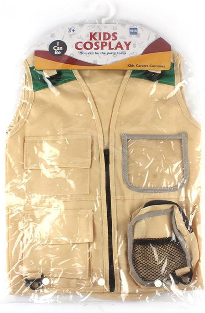 klarako Outdoor Adventure Kit for Kids Cargo Vest Hat Set Comfortable And Durable Explorer Costume Role Play Toy Khaki Playing Clothes - Image 4