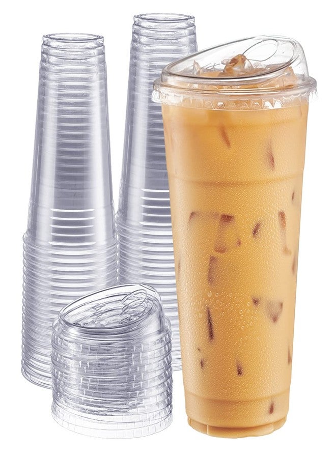 GUSTO Clear Plastic Cups with Lids [24 oz - 100 Count - Disposable Iced Coffee Drink Cups with Strawless Sip Lids for Smoothies, Juices, and More - (Formerly Comfy Package) - Image 1