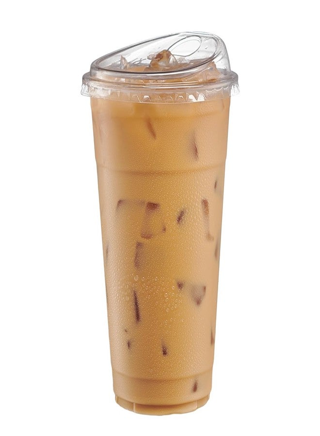 GUSTO Clear Plastic Cups with Lids [24 oz - 100 Count - Disposable Iced Coffee Drink Cups with Strawless Sip Lids for Smoothies, Juices, and More - (Formerly Comfy Package) - Image 2