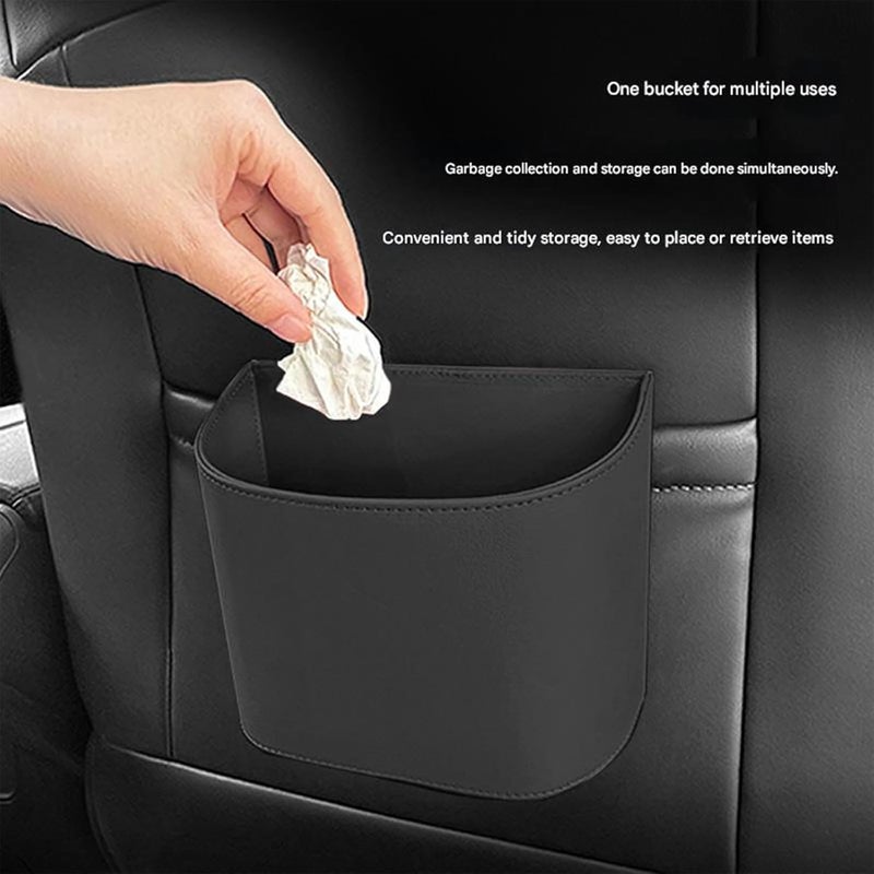 Space Saving Leather Car Trash Can for Door Seat Leakproof Auto Waste Bin and Trash Container - Image 4