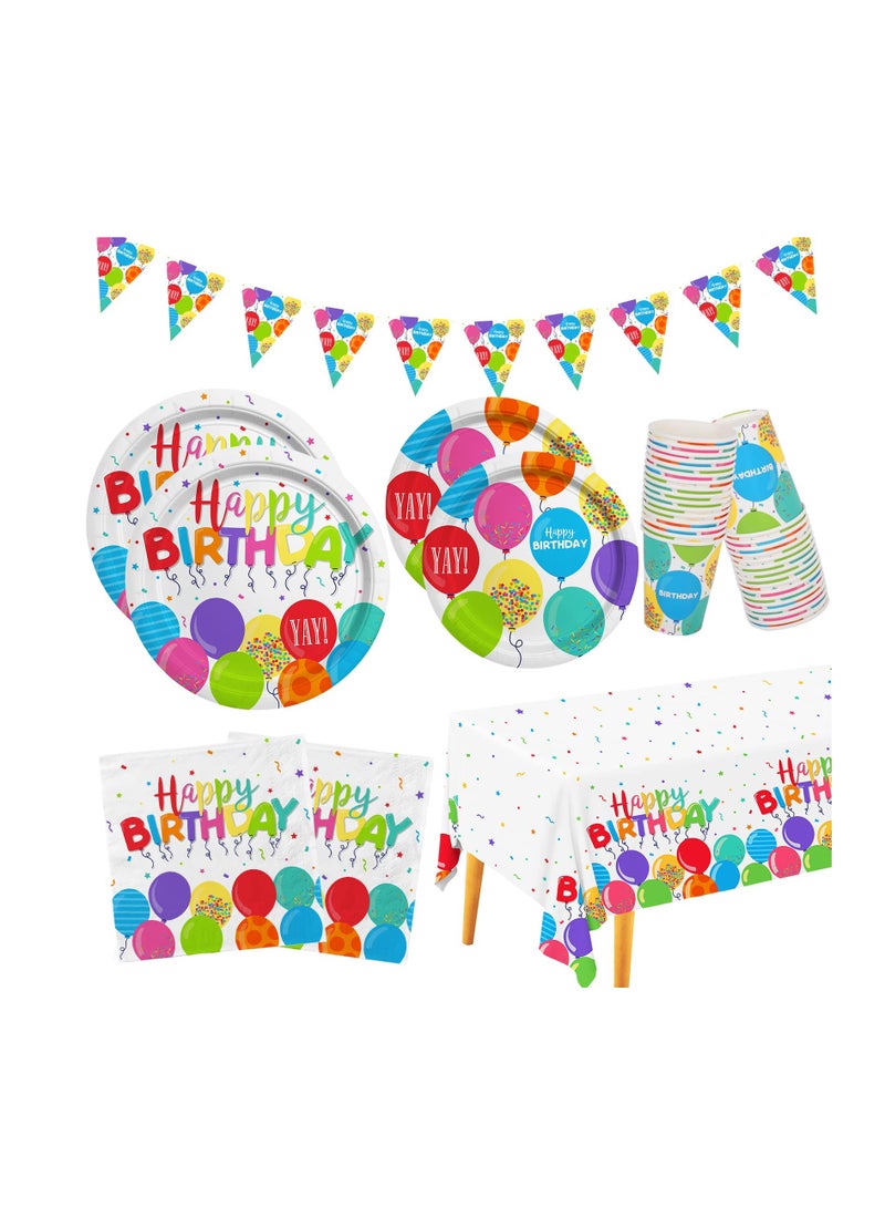 SOLARAE Birthday Party Supplies, Birthday Party Decorations, Theme Party Decoration, Birthday Table Cover Banner, Disposable Paper Plates Napkins Cups Serve 16 - Image 1