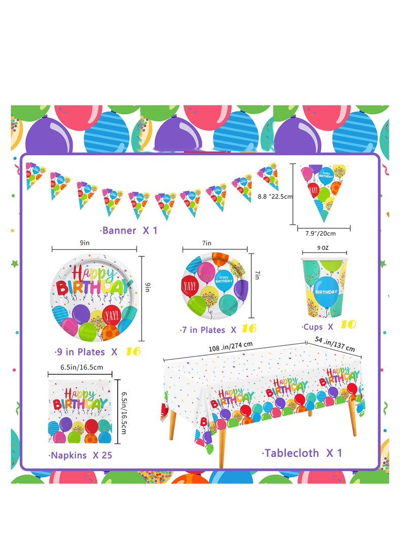 SOLARAE Birthday Party Supplies, Birthday Party Decorations, Theme Party Decoration, Birthday Table Cover Banner, Disposable Paper Plates Napkins Cups Serve 16 - Image 2