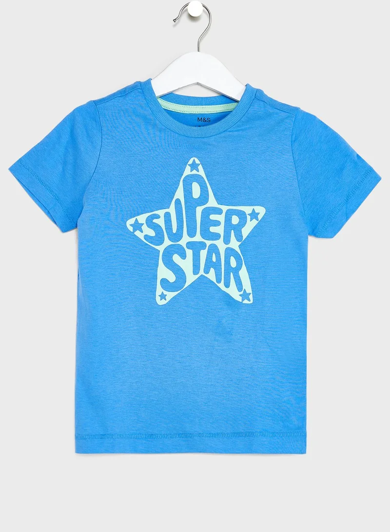 Marks & Spencer Kids Slogan Crew Neck T-Shirt