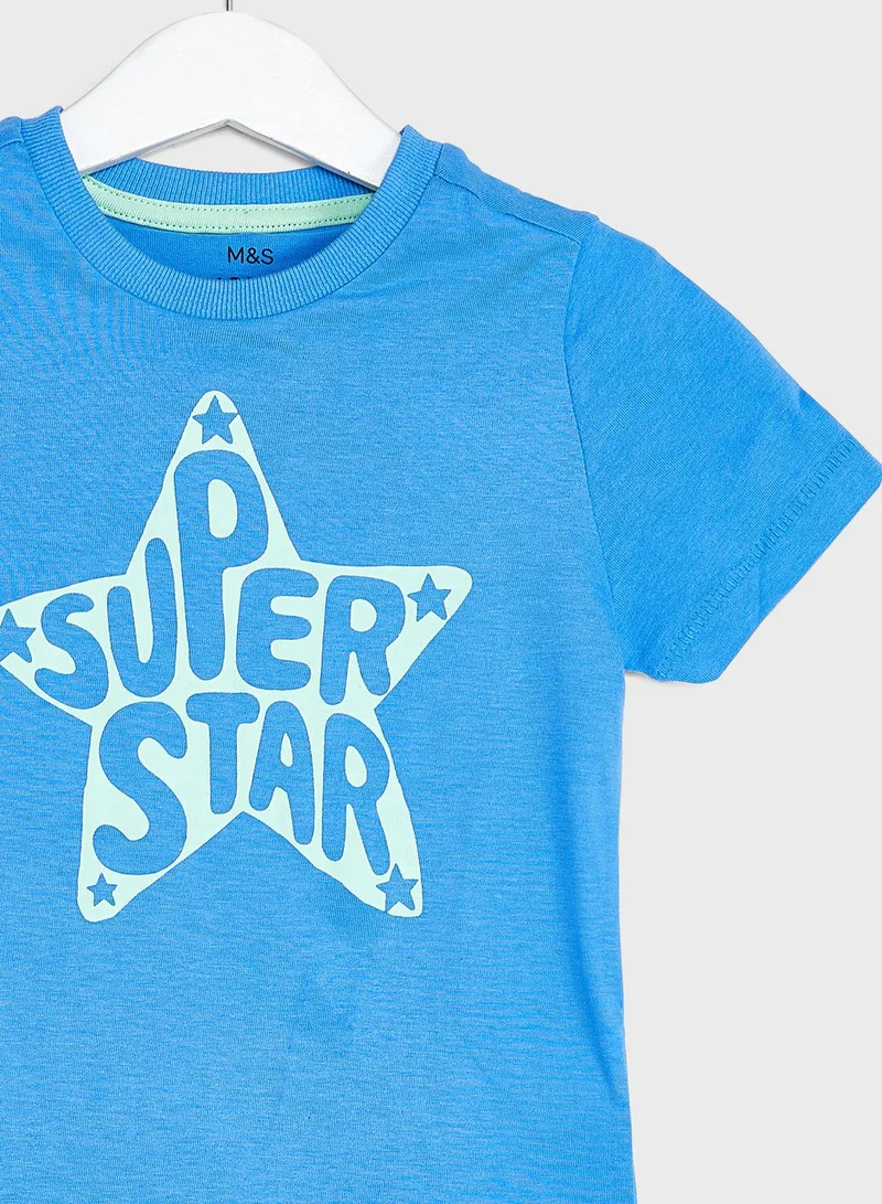 Marks & Spencer Kids Slogan Crew Neck T-Shirt