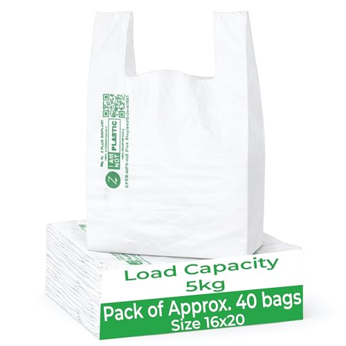 ECOZ Compostable & Biodegradable Carry Bags | Eco-Friendly Plastic-Free Shopping Bag for Grocery, Food, Retail & Vegetables | 16x20 Inch | Approx Pack of 40 | Load 5kg Capacity | for Supermarket - Image 1