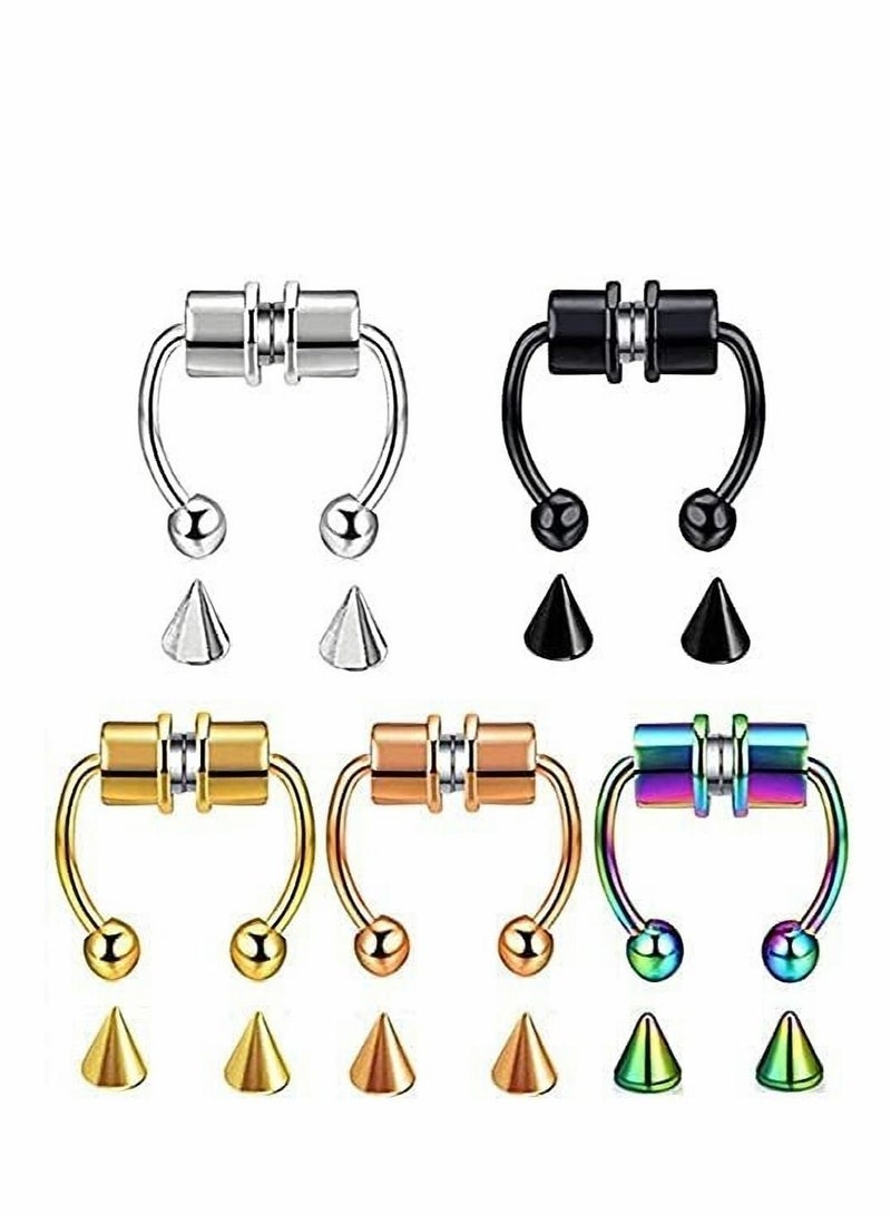 Excefore Fake Nose Ring Hoop Magnetic Septum Horseshoe Stainless Steel Faux Rings Non-Pierced Clip On - Image 1