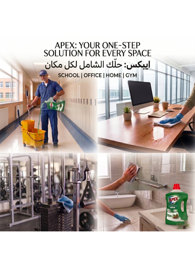 APEX منظف متعدد الاستخدامات من أبيكس، سائل تنظيف الأرضيات والأسطح المتعددة، مطهر تركيبة تنظيف صحية، يزيل البقع الصعبة، عطر يدوم طويلاً، رائحة الصنوبر، حزمة ترويجية 2 × 3 لتر، 6 لتر - Image 5