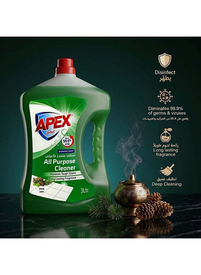 APEX منظف متعدد الاستخدامات من أبيكس، سائل تنظيف الأرضيات والأسطح المتعددة، مطهر تركيبة تنظيف صحية، يزيل البقع الصعبة، عطر يدوم طويلاً، رائحة الصنوبر، حزمة ترويجية 2 × 3 لتر، 6 لتر - Image 2