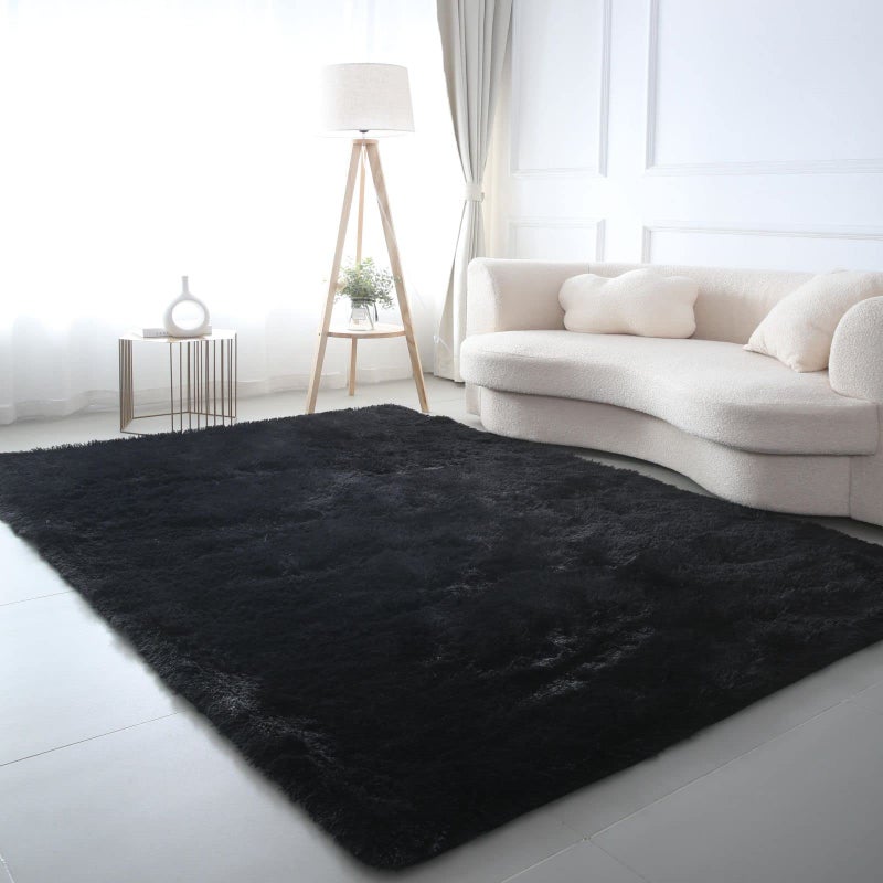 CAIYUECS Shag Area Rug,Indoor Ultra Soft Fluffy Plush Rugs for Bedroom Living Room, Non-Skid Modern Nursery Faux Fur Rugs for Kids Room Home Decor (5x7 Feet, Black) - Image 2