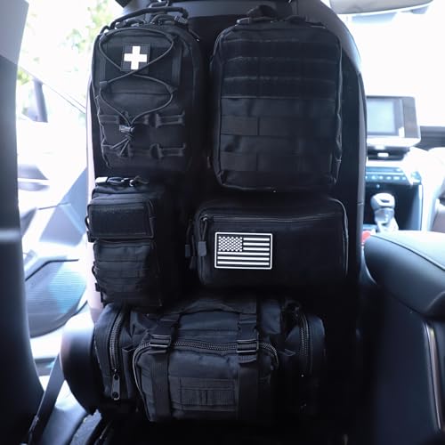 Jimikay Universal Tactical Seat Back Organizer Vehicle Molle Panel Organizer Storage Bag with 5 Detachable Molle Pouch for All Vehicel Such as JeepTruckSUV Car FordChevy etc UpgradedBBlack - Image 1