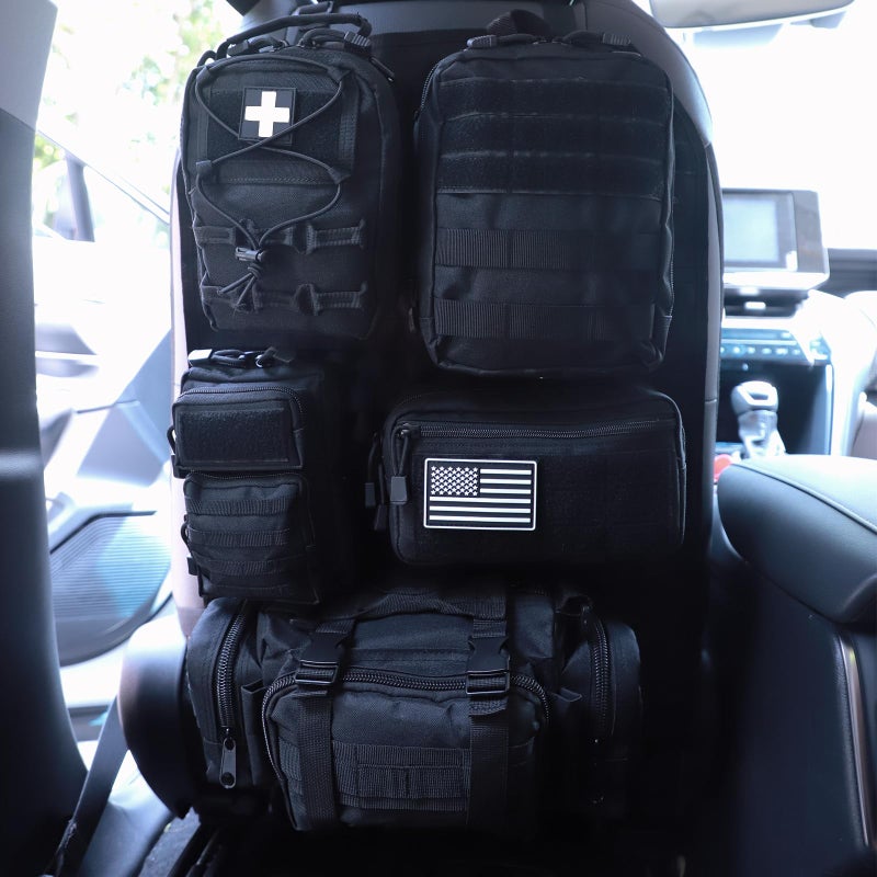 Jimikay Universal Tactical Seat Back Organizer Vehicle Molle Panel Organizer Storage Bag with 5 Detachable Molle Pouch for All Vehicel Such as JeepTruckSUV Car FordChevy etc UpgradedBBlack - Image 2