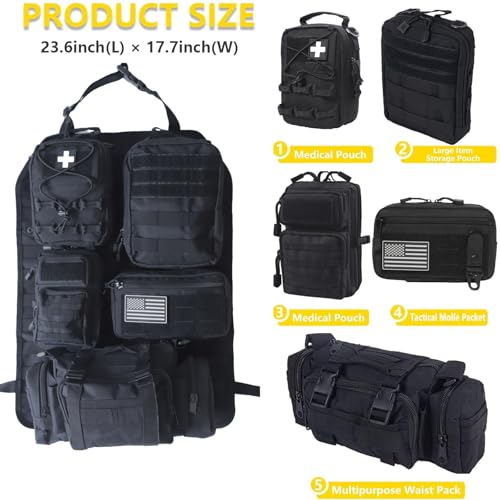 Jimikay Universal Tactical Seat Back Organizer Vehicle Molle Panel Organizer Storage Bag with 5 Detachable Molle Pouch for All Vehicel Such as JeepTruckSUV Car FordChevy etc UpgradedBBlack - Image 3