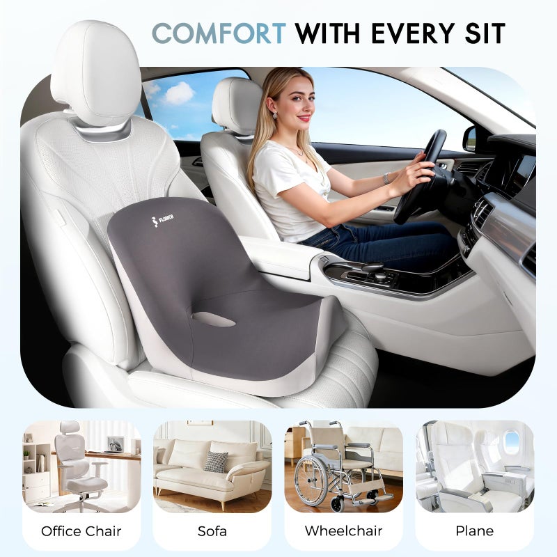 FLORICH Car Seat Cushion and Lumbar Support Pillow, Larger Memory Foam Seat Cushion, Ergonomic L-Shaped Design Cushion for Back Pain Relief, Non-Slip Driving Cushion for Car, Office, Truck, Wheelchair-Black - Image 3