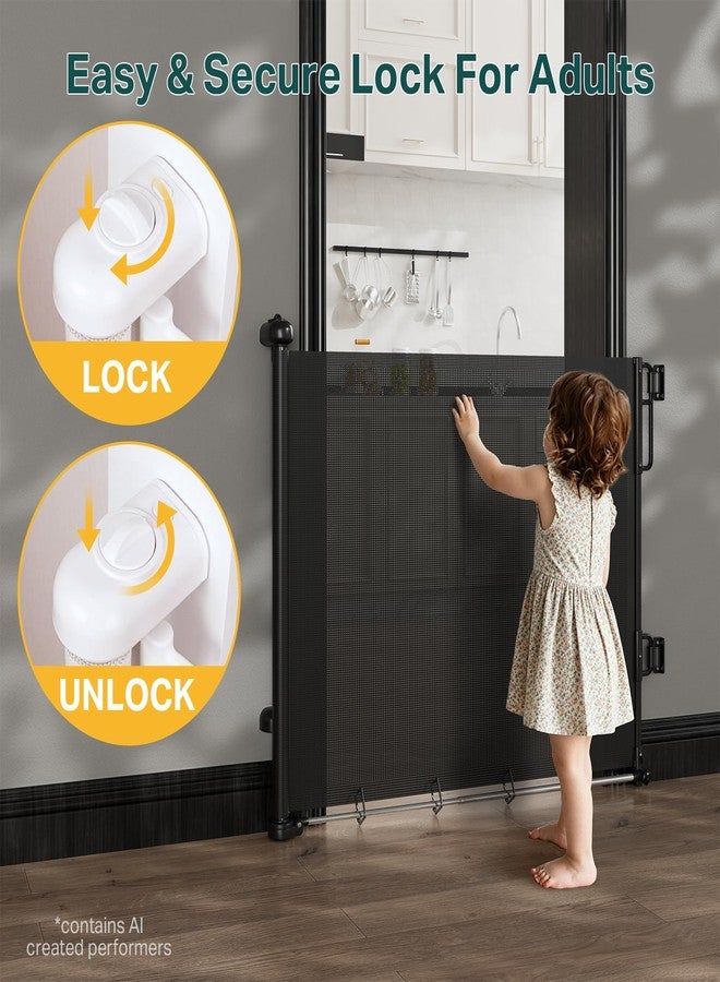 Cumbor 37-55" Retractable Baby Gates for Stairs & Doorways, Hardware Mounted Mesh Dog & Pet Gate, Easy Walk Through, One-Hand Operation, Anti-Crawl Adjustable Safety Gate for Dog, Indoor Outdoor Black - Image 5