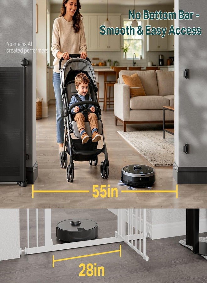 Cumbor 37-55" Retractable Baby Gates for Stairs & Doorways, Hardware Mounted Mesh Dog & Pet Gate, Easy Walk Through, One-Hand Operation, Anti-Crawl Adjustable Safety Gate for Dog, Indoor Outdoor Black - Image 3