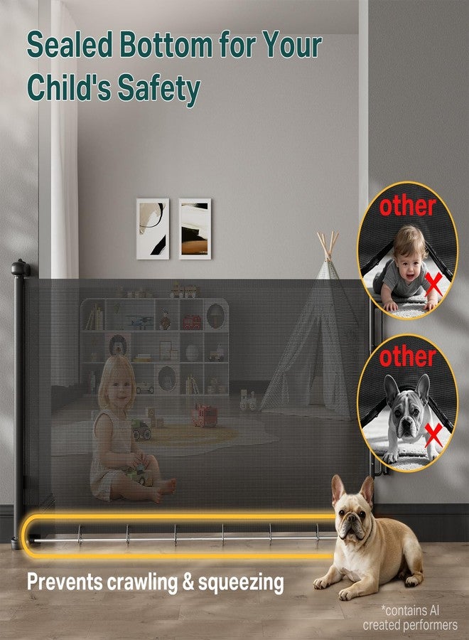 Cumbor 37-55" Retractable Baby Gates for Stairs & Doorways, Hardware Mounted Mesh Dog & Pet Gate, Easy Walk Through, One-Hand Operation, Anti-Crawl Adjustable Safety Gate for Dog, Indoor Outdoor Black - Image 2