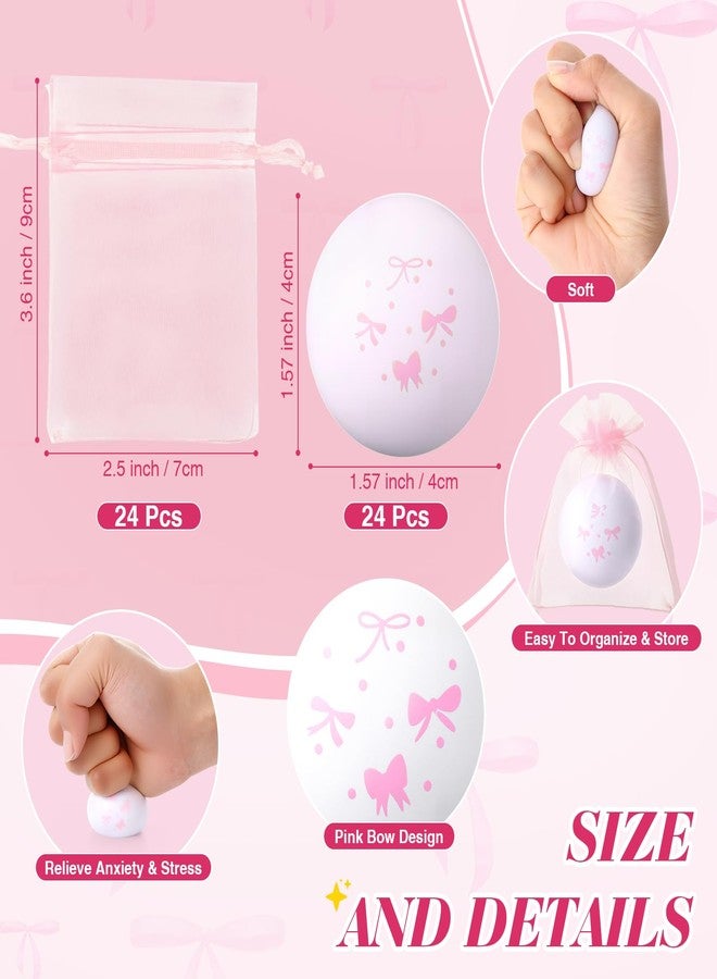 Vertintong 24 Pcs Pink Bow Stress Balls 1.57 Inch Coquette Sensory Relief Squeeze Balls with Organza Bags Hand Exercise Foam Anxiety Fidget Tools for Party Favors Prizes Coworker Gifts - Image 2