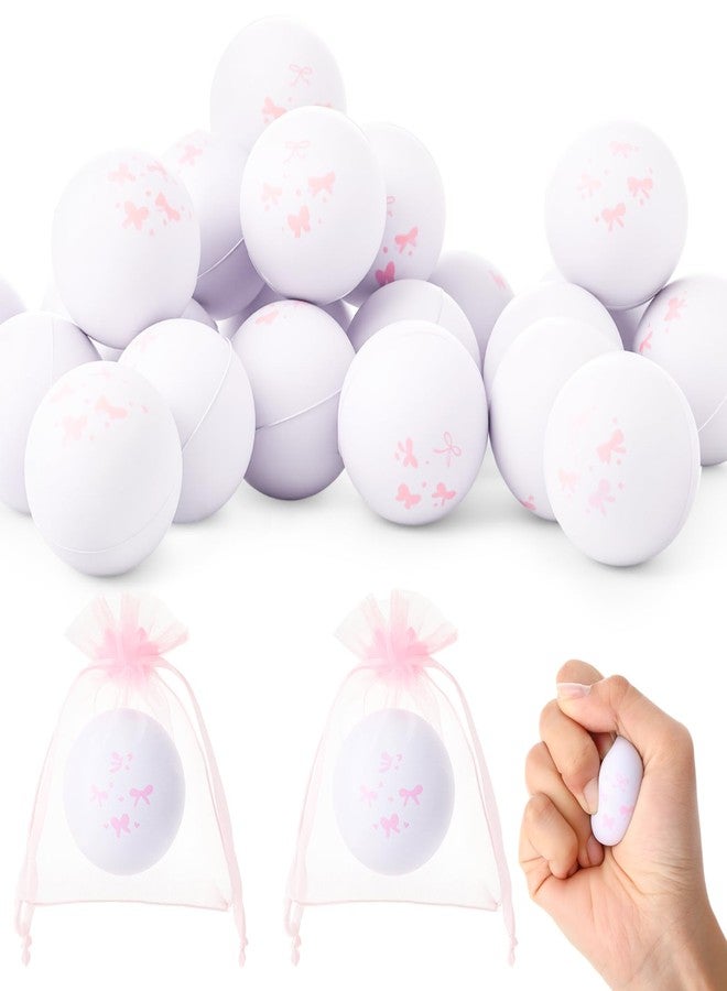 Vertintong 24 Pcs Pink Bow Stress Balls 1.57 Inch Coquette Sensory Relief Squeeze Balls with Organza Bags Hand Exercise Foam Anxiety Fidget Tools for Party Favors Prizes Coworker Gifts - Image 1