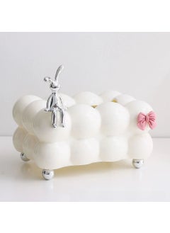Cute Creative Cotton Candy Tissue Box HolderSitting rabbit tissue box + bow + bead feet [cream white]] Sitting rabbit tissue box + bow + bead feet [cream white]]