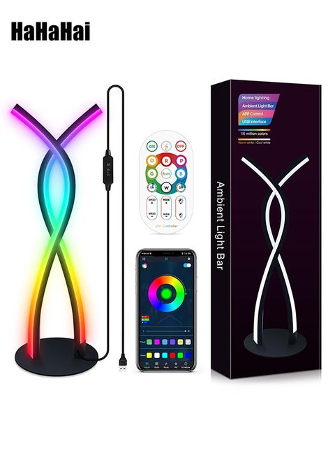 LED Table Lamp, Dimmable RGB Night Light with Bluetooth Speaker, Dynamic Lighting Bedside Desk, Remote Music Sync Smart Bluetooth APP Control, Night Light 5V USB, Unique Desk Lamp for Gameroom